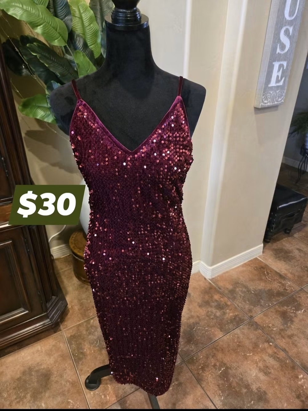 Jealous Tomato Burgundy Sequin Midi Slip Dress